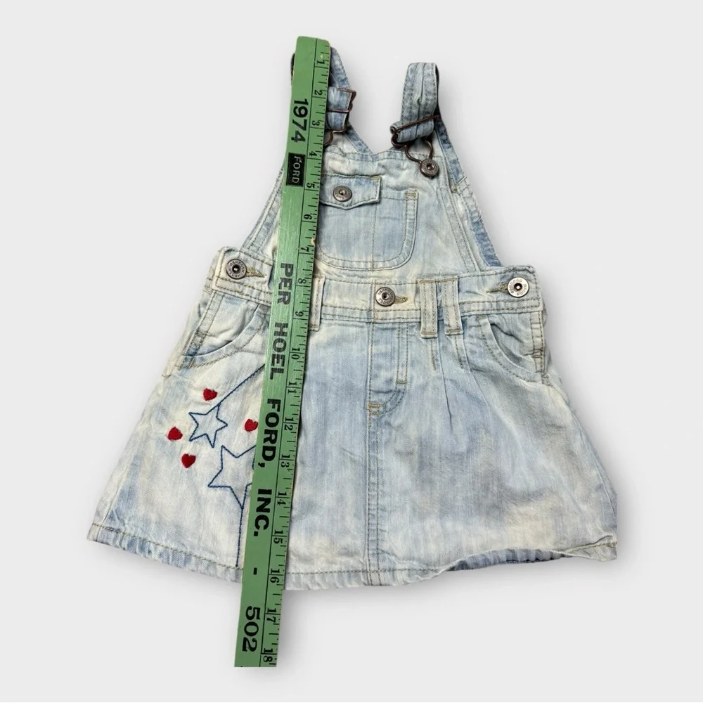 OshKosh Bgosh Baby Girls 12M Acid Wash Denim Overall Dress Stars Hearts 904-0374